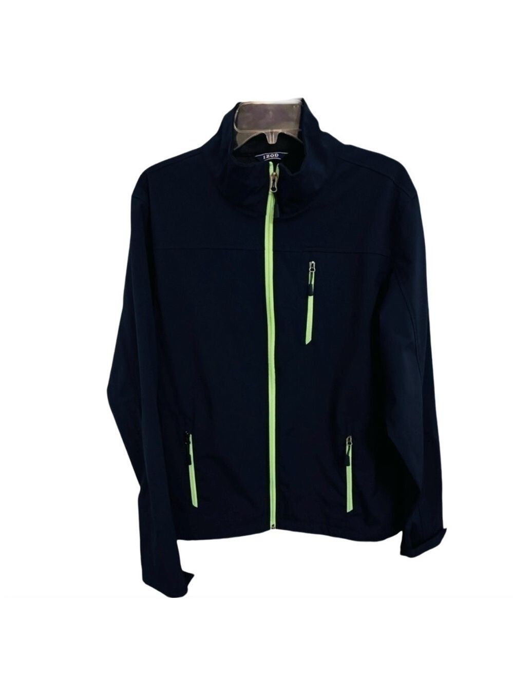 Izod Men's Full Zip Jacket Medium Navy Neon Green